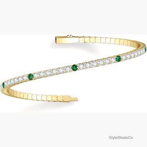 3mm Elastic Tennis Bracelet with Simulated Diamonds, 14K Gold Plated